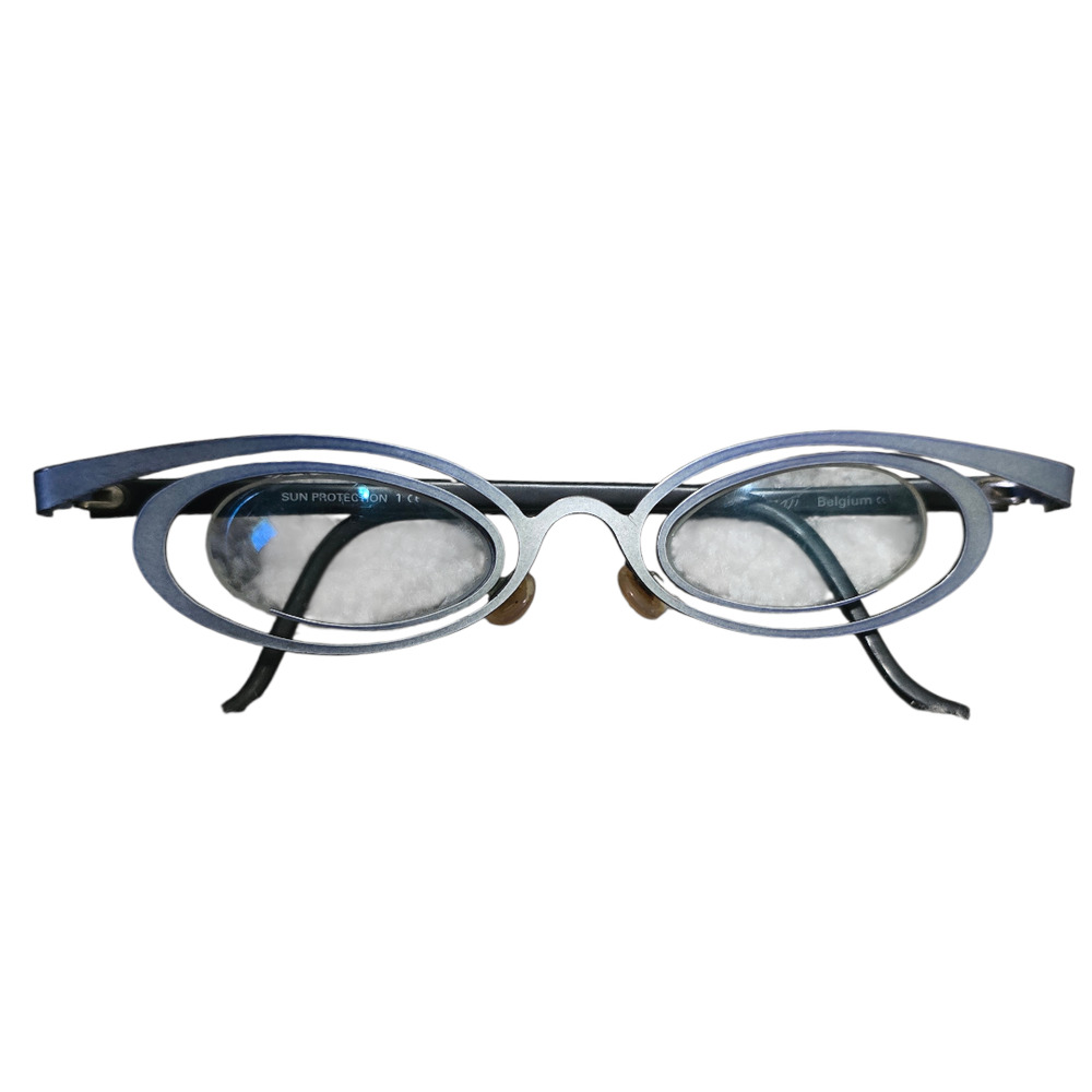 Vintage Theo Belgium Eyeglasses Blue Silver & Black Oval Avant-Garde Frames